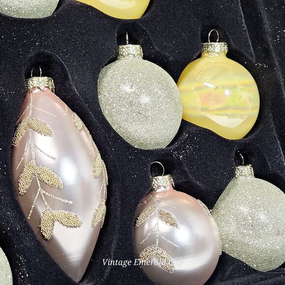 Be Merry Home Mercury Glass Ornament Balls 20 Pink Iridescent Yellow Gold Beaded - Picture 8 of 11